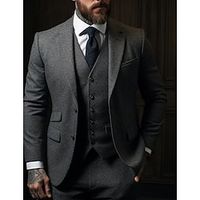 Gray Men's Tweed Wedding Suits 3 Piece Solid Colored Slim Fit Single Breasted Two-buttons 2023 miniinthebox - thumbnail