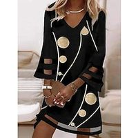 Women's Casual Dress T Shirt Dress Tee Dress Sheath Dress Mini Dress Black 34 Length Sleeve Cut Out Winter Fall Spring V Neck Fashion Weekend 2022 S M L XL XXL 3XL Lightinthebox - thumbnail