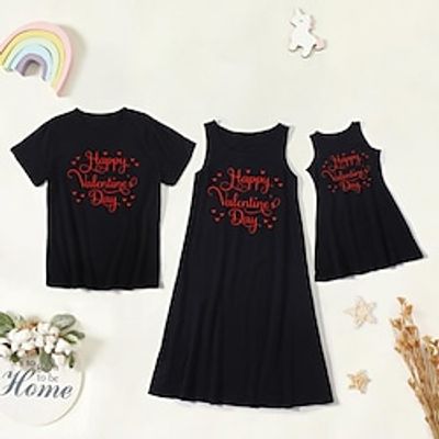 Family Look Family Sets Heart Letter Daily Print Black Sleeveless Knee-length Tank Dress Basic Matching Outfits Lightinthebox