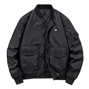 Men's Bomber Jacket Varsity Jacket Sports Outdoor Road Bike Warm Spring Fall Contemporary Dark-Gray Silver  Black Army Green Deep Blue Jacket Lightinthebox