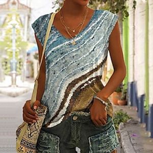 Women's Tank Top Blue Brown Green Graphic Abstract Print Sleeveless Casual Basic V Neck Regular S miniinthebox