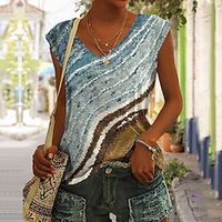 Women's Tank Top Blue Brown Green Graphic Abstract Print Sleeveless Casual Basic V Neck Regular S miniinthebox - thumbnail