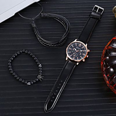Men's Dress Watch Analog Quartz Classic Chronograph Fake Three Eyes Six Needles Large Dial  PU Leather Lightinthebox