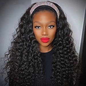 Headband Wigs Human Hair Deep Wave Wig Glueless Headband Wig Deep Wave None Lace Wigs Human Hair for Black Women 150% Density Wig Curly Hair Natural Color 12-30 Inch Lightinthebox