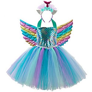 Kids Little Girls' Dress Mermaid Tail Striped Birthday Party Festival Layered Mesh Print Blue Knee-length Sleeveless Regular Princess Cute Dresses Children's Day Fall Spring  Summer Loose 2-12 Years miniinthebox