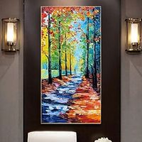 Handmade Oil Painting Canvas Wall Art Decoration Modern Silver Birch Forest Landscape Knife Painting Vertical for Home Living Room Hallway Decor Rolled Frameless Unstretched Painting Lightinthebox - thumbnail