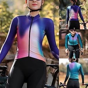 21Grams Women's Cycling Jersey Long Sleeve Bike Jersey Top with 3 Rear Pockets Mountain Bike MTB Road Bike Cycling Breathable Quick Dry Moisture Wicking Reflective Strips Green Purple Gradient Spandex Lightinthebox
