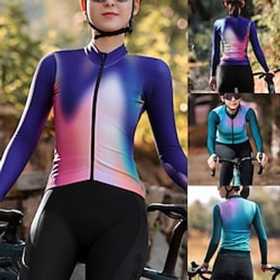 21Grams Women's Cycling Jersey Long Sleeve Bike Jersey Top with 3 Rear Pockets Mountain Bike MTB Road Bike Cycling Breathable Quick Dry Moisture Wicking Reflective Strips Green Purple Gradient Spandex Lightinthebox