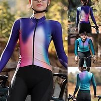 21Grams Women's Cycling Jersey Long Sleeve Bike Jersey Top with 3 Rear Pockets Mountain Bike MTB Road Bike Cycling Breathable Quick Dry Moisture Wicking Reflective Strips Green Purple Gradient Spandex Lightinthebox - thumbnail