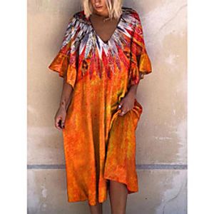 Women's A Line Dress Knee Length Dress Gray Orange Red Short Sleeve Pattern Summer Casual 2021 S M L XL XXL miniinthebox
