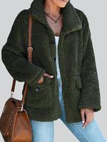 Loose Casual Solid Color Thermal Teddy Long Sleeve Coat