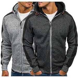 Men's Full Zip Hoodie Jacket Sweat Jacket Black Blue Light Grey Dark Gray Hooded Color Block Zipper Sports  Outdoor Streetwear Cool Casual Big and Tall Winter Fall Clothing Apparel Hoodies miniinthebox