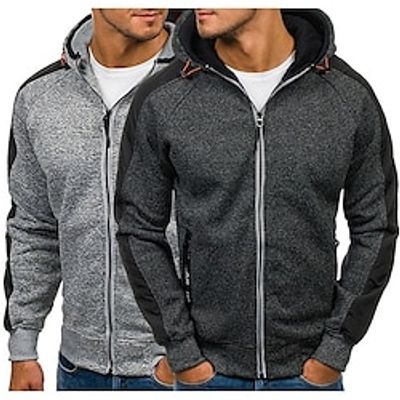 Men's Full Zip Hoodie Jacket Blue Light gray Dark Gray Black Hooded Color Block Zipper Sports  Outdoor Streetwear Cool Casual Big and Tall Winter Fall Clothing Apparel Hoodies Sweatshirts  Long Lightinthebox