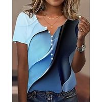 Women's T shirt Tee Blouse Yellow Pink Blue Graphic Abstract Button Print Sleeveless Casual Basic V Neck Regular S miniinthebox