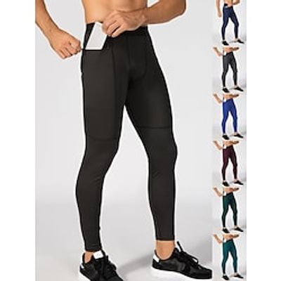 Men's Running Tights Leggings Compression Pants Patchwork Zipper Pocket Compression Pants Athletic Athleisure Spandex Breathable Quick Dry Soft Fitness Running Jogging Sportswear Activewear Solid Lightinthebox