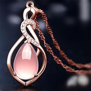 Women's Crystal Pendant Necklace Charm Necklace Pear Cut Water Drop Necklace Precious Pear Unique Design Fashion Zircon Copper Rose Gold Plated Pink 45 cm Necklace Jewelry 1pc For Street Daily miniinthebox