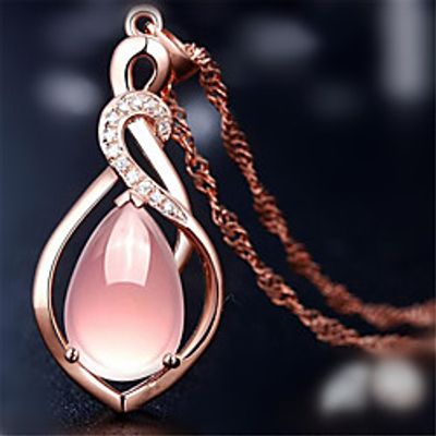 Women's Crystal Pendant Necklace Charm Necklace Pear Cut Water Drop Necklace Precious Pear Unique Design Fashion Zircon Copper Rose Gold Plated Pink 45 cm Necklace Jewelry 1pc For Street Daily miniinthebox