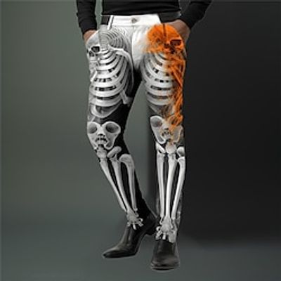 Skull Skeleton Punk Abstract Men's 3D Print Pants Trousers Outdoor Daily Wear Streetwear Halloween Polyester Gray S M L Medium Waist Elasticity Pants Lightinthebox