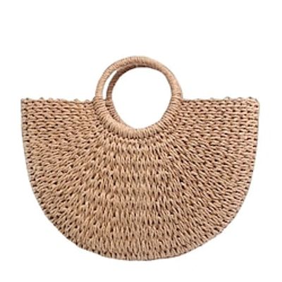 Women's Hand Woven Straw Large Beach Bag Round Handle Ring Tote Retro Summer Beach Rattan Bag Lightinthebox