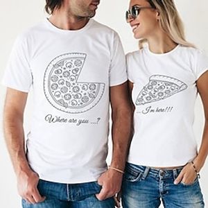 Couple's Men's Women's T shirt Tee Food Pizza Crew Neck White Valentine's Day Daily Short Sleeve Print Clothing Apparel Polyester Fashion Casual Lightinthebox