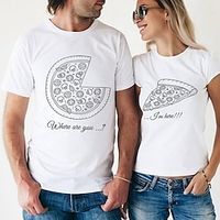 Couple's Men's Women's T shirt Tee Food Pizza Crew Neck White Valentine's Day Daily Short Sleeve Print Clothing Apparel Polyester Fashion Casual Lightinthebox - thumbnail