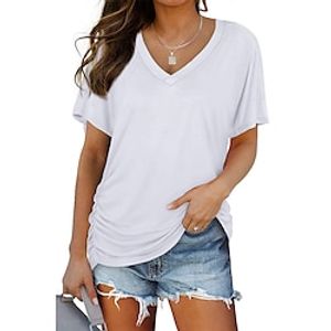 Women's T shirt Tee Plain Black White Pink Long Sleeve Casual Fashion V Neck Regular Fit Summer Lightinthebox