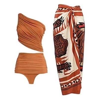 Women's Swimwear Bikini Beach Bottom Normal Swimsuit 3-Piece Printing Graphic Orange Bathing Suits Sports Beach Wear Summer Lightinthebox