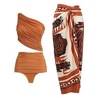Women's Swimwear Bikini Beach Bottom Normal Swimsuit 3-Piece Printing Graphic Orange Bathing Suits Sports Beach Wear Summer Lightinthebox - thumbnail