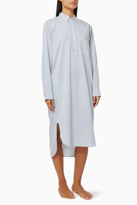 Placid Stripes Poplin Night Shirt Dress in Organic Cotton Placid Stripes Poplin Night Shirt Dress in Organic Cotton
