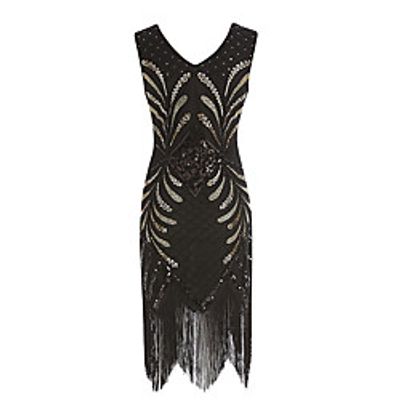 Women's Party Dress Flapper Dress Knee Length Dress Gold Black Sleeveless Floral Print Abstract Sequins Tassel Fringe Spring Summer V Neck 1920s Elegant Vintage Party 2021 M L XL XXL Lightinthebox