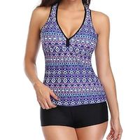 Women's Swimwear Tankini 2 Piece Normal Swimsuit Open Back Printing High Waisted Floral Leaves Green Black Blue Red Vest Scoop Neck Bathing Suits New Vacation Fashion  Modern Lightinthebox - thumbnail