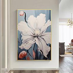 Hand painted Abstract White Flower Oil Painting On Canvas hand painted Blooming Floral Painting Modern Wall Art flower oil painting for Living Room Wall Decor Concise Painting Lightinthebox