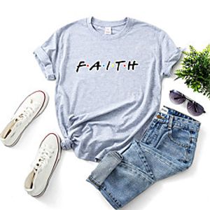 Women's T shirt Text Print Round Neck Tops Cotton Basic Basic Top Black Green Gray miniinthebox