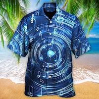 Men's Shirt Summer Hawaiian Shirt Optical Illusion Graphic Prints Music Notes Cuban Collar Blue Casual Holiday Short Sleeve Button-Down Print Clothing Apparel Sports Fashion Streetwear Designer miniinthebox - thumbnail