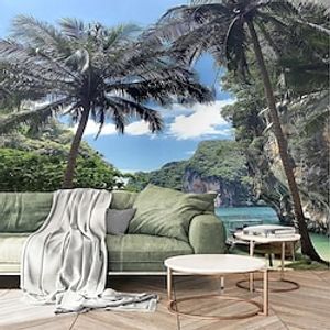 Botanical Art Deco 3D Coconut Trees By The Sea Home Decoration Comtemporary Classic Wall Covering Canvas Material Self adhesive Wallpaper Mural Wall Cloth Room Wallcovering miniinthebox