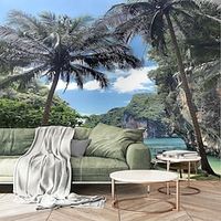 Botanical Art Deco 3D Coconut Trees By The Sea Home Decoration Comtemporary Classic Wall Covering Canvas Material Self adhesive Wallpaper Mural Wall Cloth Room Wallcovering miniinthebox - thumbnail