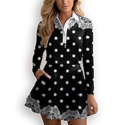 Women's Polo Shirt Golf Shirt Button Up Polo Breathable Quick Dry Moisture Wicking Long Sleeve Golf Apparel Golf Clothes Regular Fit Polka Dot Spring Autumn Tennis Golf Pickleball Lightinthebox