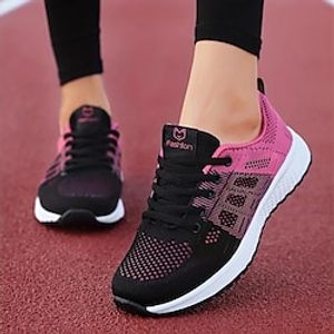 Women's Sneakers Plus Size Platform Sneakers Outdoor Daily Flat Heel Round Toe Fashion Sporty Casual Walking Tissage Volant Lace-up Color Block Black White Pink Lightinthebox
