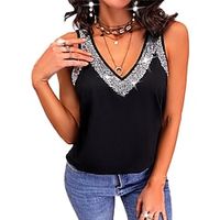 Women's Casual Camis Plain Sleeveless Sequins V Neck Casual Tops Black Blue Purple S miniinthebox - thumbnail