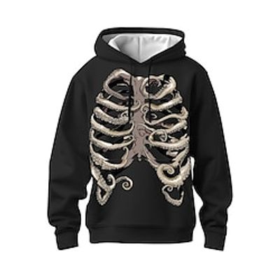 Graphic Skeleton Fashion Daily Basic Men's 3D Print Hoodie Pullover Sports Outdoor Holiday Vacation Hoodies Black White Hooded Front Pocket Print Spring   Fall Designer Lightinthebox