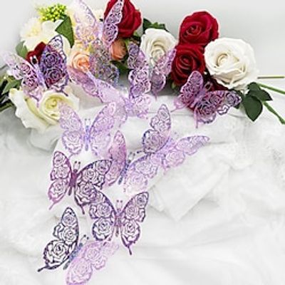 12pcs/Set Valentine's Day Sticker Single-Layer Purple Red Three-Dimensional Butterfly Valentine's Day Series Flash Gold Butterfly Decorative Wall Sticker. miniinthebox