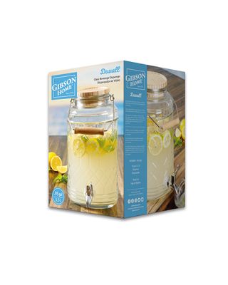 Gibson Home Duvall 0.95 Gallon Drink Dispenser With Wood Lid & Wire Handle Clear