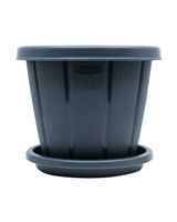 Cosmoplast Pot-Woodgrain 8inch Whit Tray Grey