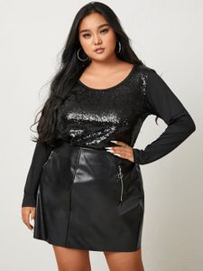 YOINS Plus Size Halloween Round Neck Sequins Embellished Long Sleeves Tee