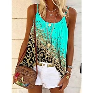 Women's Tank Top Yellow Blue Purple Leopard Print Sleeveless Holiday Weekend Beach Round Neck Regular Painting S miniinthebox