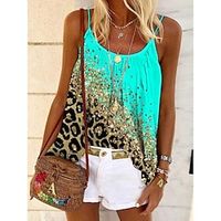 Women's Tank Top Yellow Blue Purple Leopard Print Sleeveless Holiday Weekend Beach Round Neck Regular Painting S miniinthebox - thumbnail