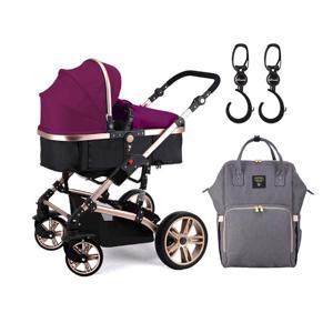 Teknum 3 In 1 Pram Stroller - Wine - Sunveno Diaper Bag Grey - Hooks CM_TKSN_661WNGY