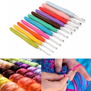 11pcs Multicolor Soft Plastic Handle Aluminum Weave Crochet Hooks Knitting Needles