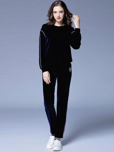 Casual Women Solid Velvet Suits