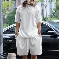 Men's Matching Sets Black T shirt Tee Tee Top Sweat Shorts Summer Shorts Sets Short Sleeve Crew Neck Vacation Going out Plain 2 Piece Polyester Summer Lightinthebox